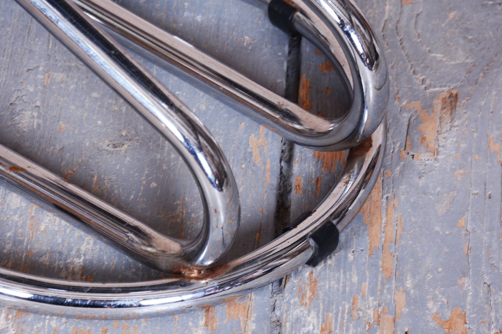 Restored Bauhaus Stool, Chrome Plated Steel, Leatherette, Geman, 1950s photo furniture