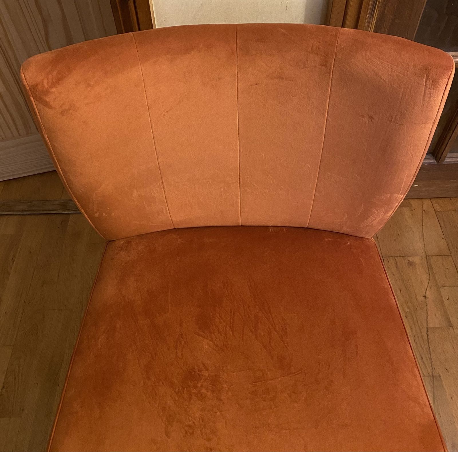 Dark Oak Low Back Harvest Pumpkin Velvet Fabric Chairs X 4