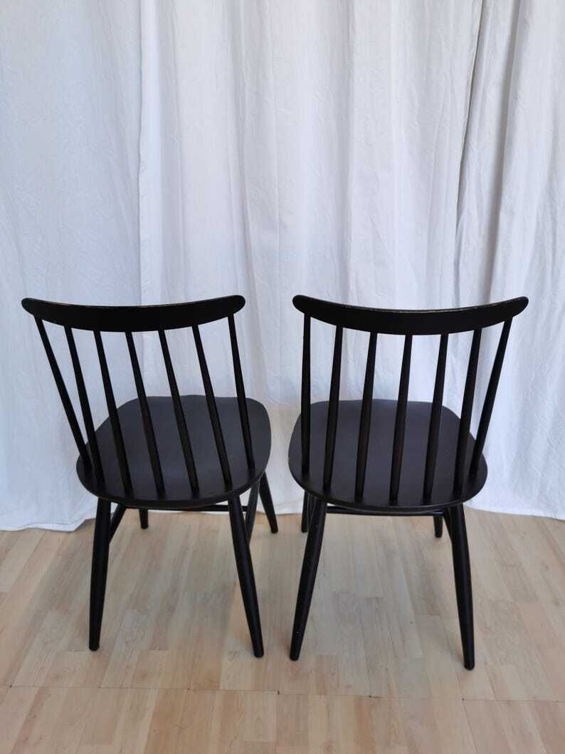 Set Of 2 Vintage Black Wooden Dining Chairs In Ilmari Tapiovaara Style / Stol Kamnik 1960s / Mid Century Dine Chair In Scandinavian Design photo furniture
