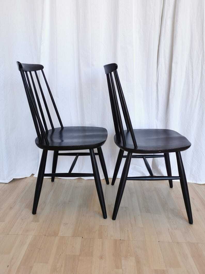 photo furniture Set Of 2 Vintage Black Wooden Dining Chairs In Ilmari Tapiovaara Style / Stol Kamnik 1960s / Mid Century Dine Chair In Scandinavian Design