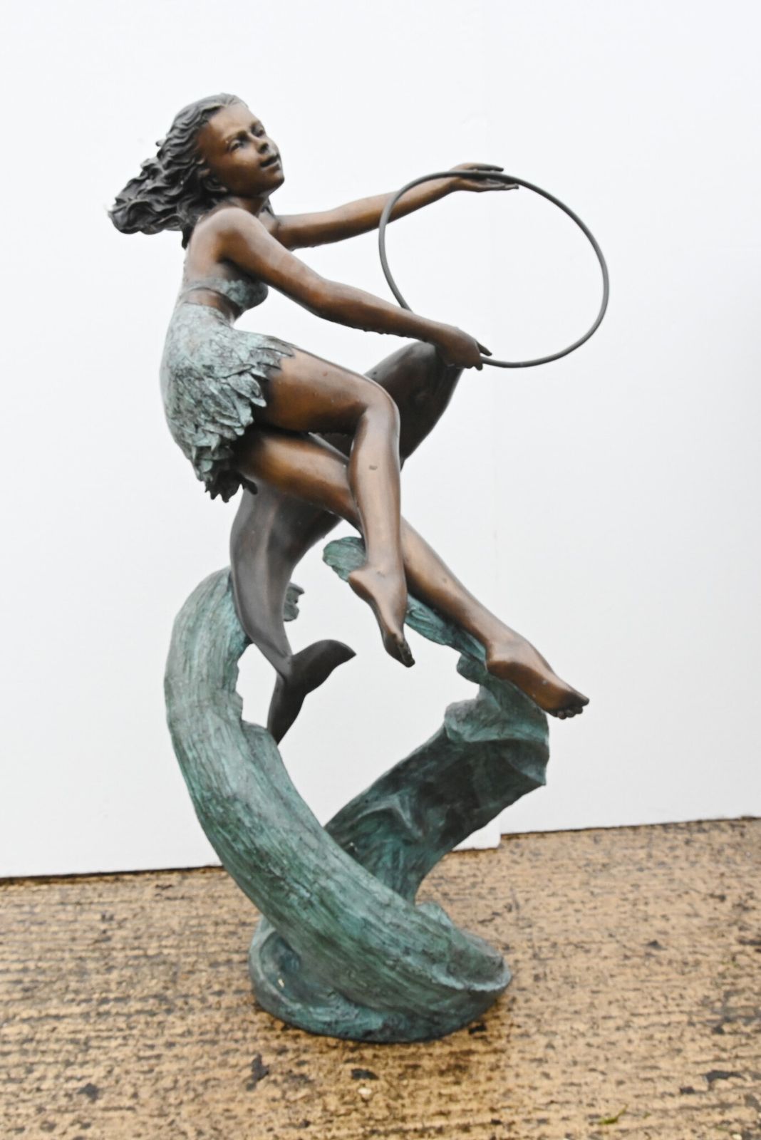 Art Nouveau Bronze Fountain Dolphin Girl Garden Casting photo vinterior