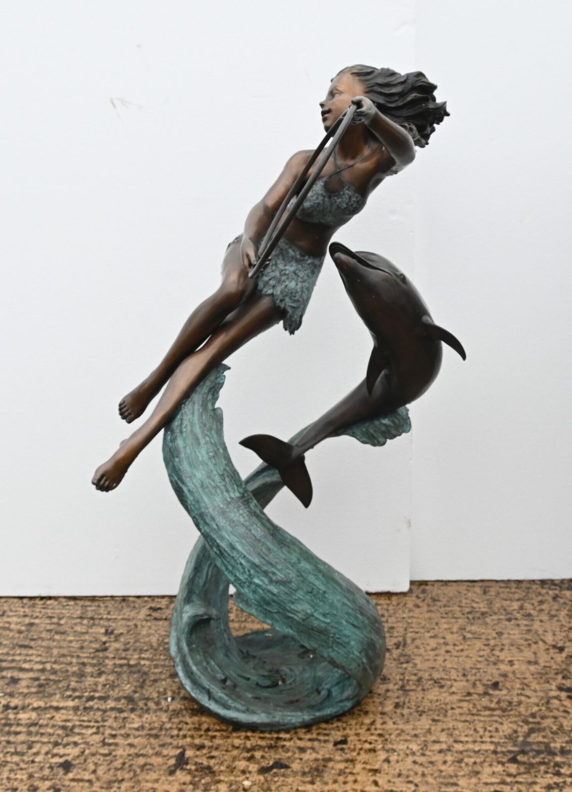 photo for sale Art Nouveau Bronze Fountain Dolphin Girl Garden Casting