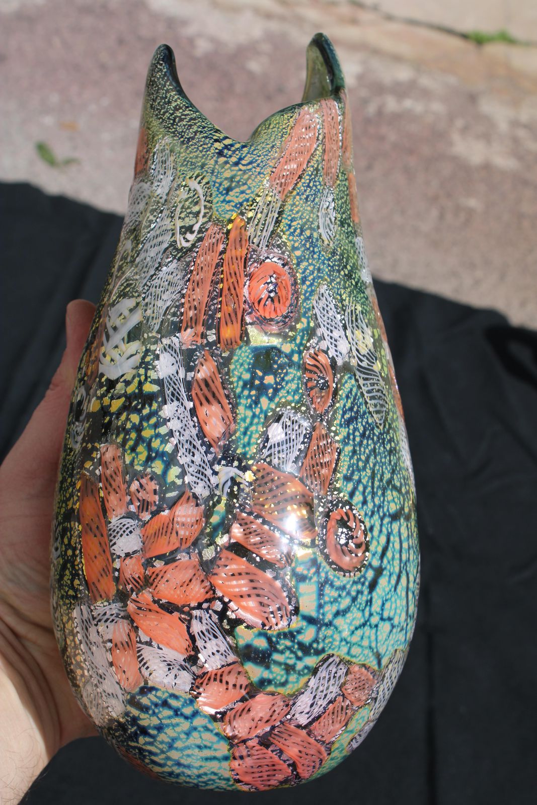 photo vinterior Murano Glass Vase Avem Venice 1960 Multicolor Zanfirico Gold And Silver