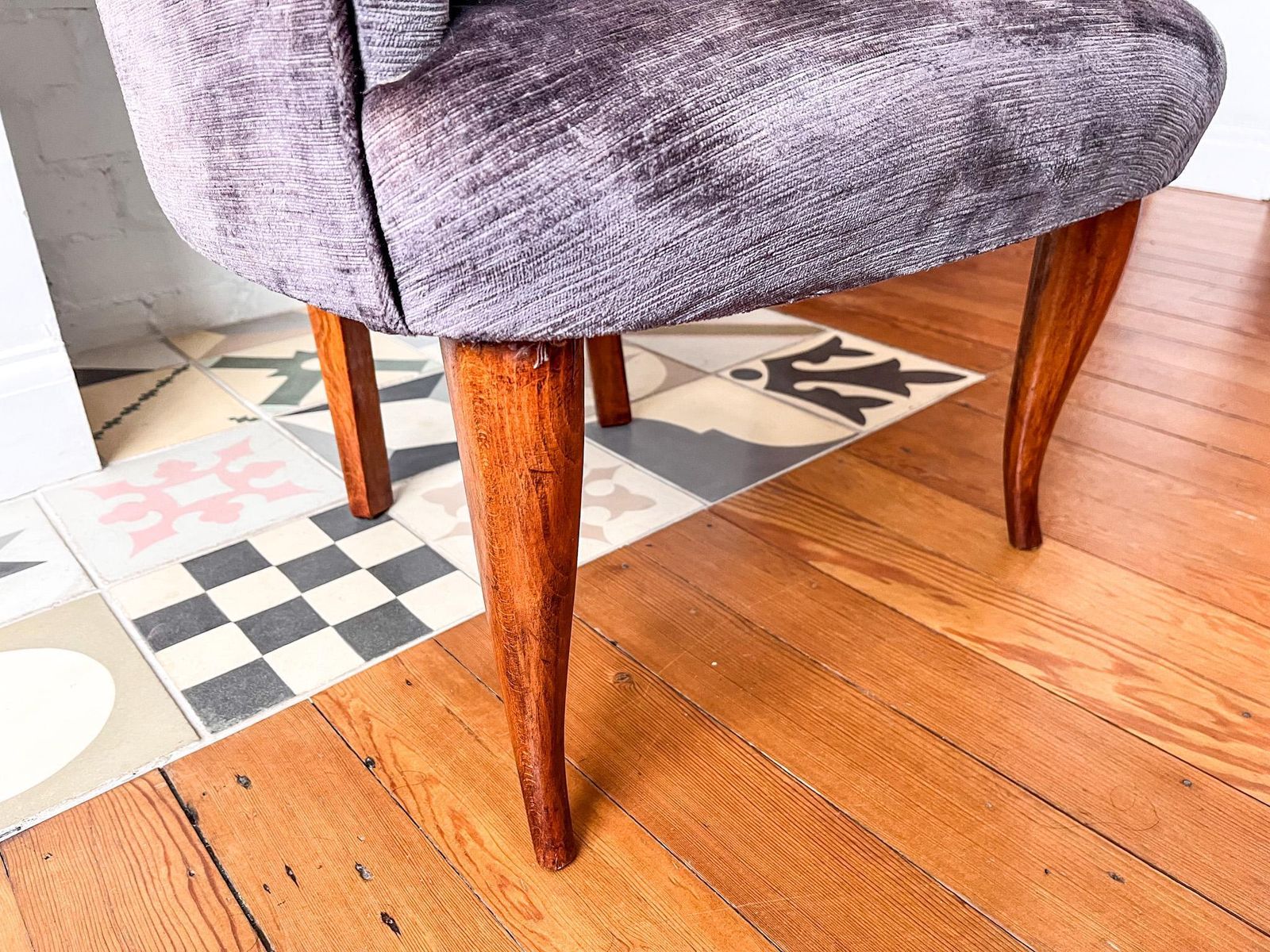 Italian Mid Century Accent Armchair Upholstered In Lilac Velvet photo Furniture