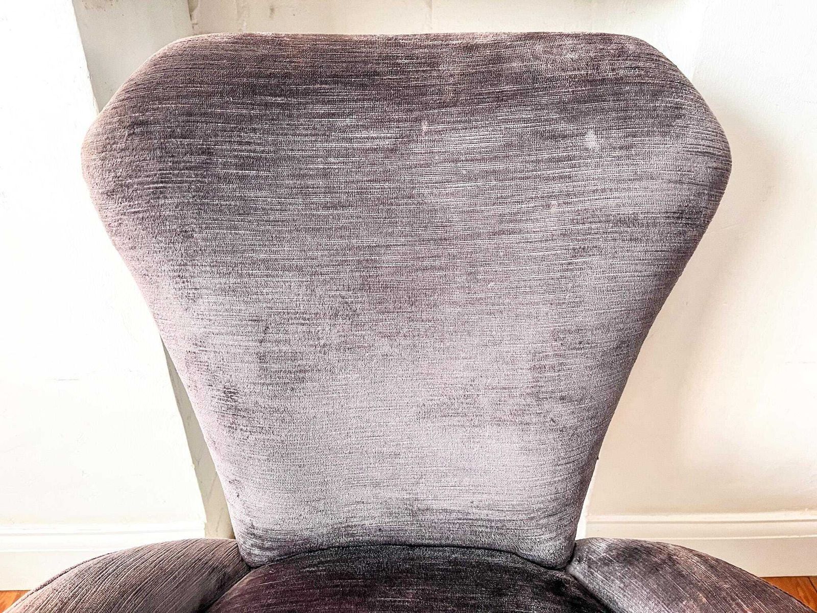 Italian Mid Century Accent Armchair Upholstered In Lilac Velvet photo vinterior