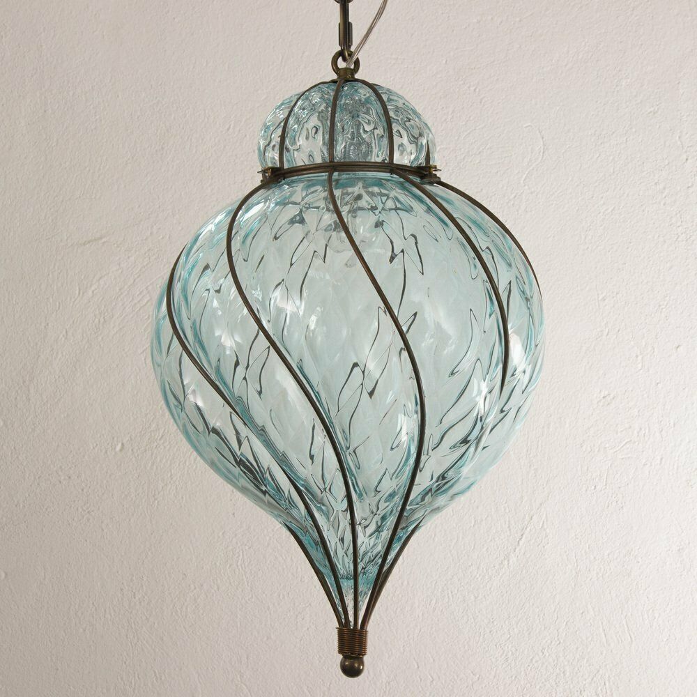 Venetian Lantern Lamp In Watercolor Coloured Pointed Blown Murano Glass, Italy, 1990s photo Lighting