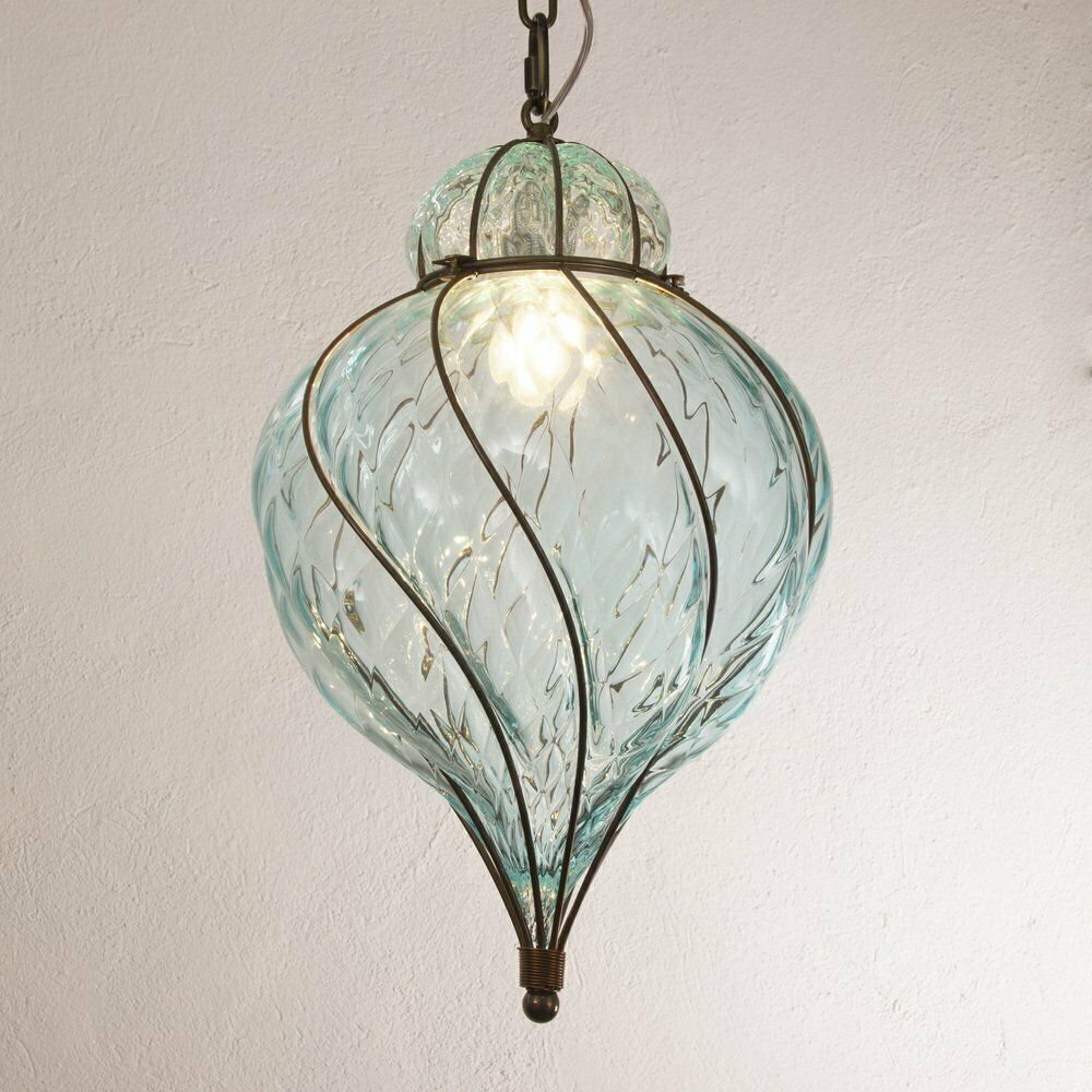 photo for sale Venetian Lantern Lamp In Watercolor Coloured Pointed Blown Murano Glass, Italy, 1990s