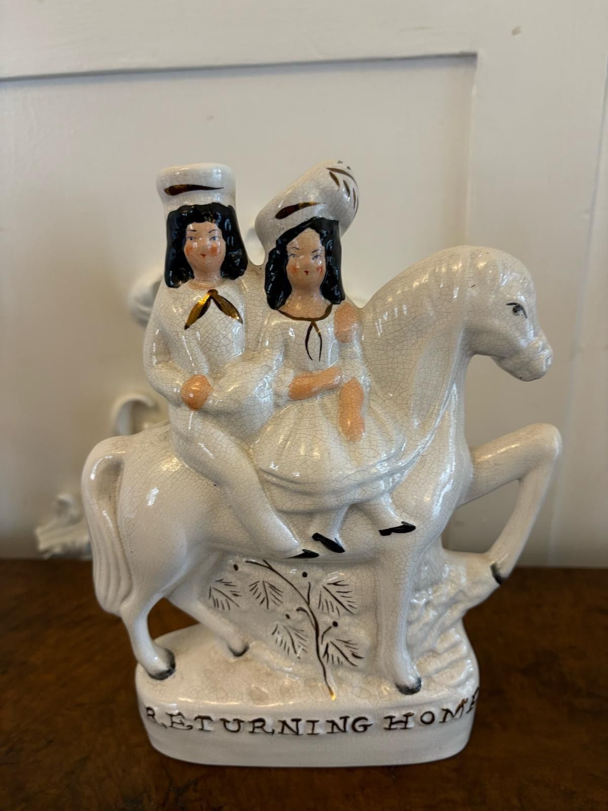 Pair Of Antique Staffordshire Flat Back Figures On Horseback photo for sale