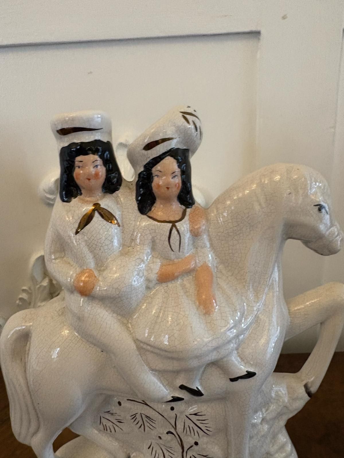 Pair Of Antique Staffordshire Flat Back Figures On Horseback photo vintage