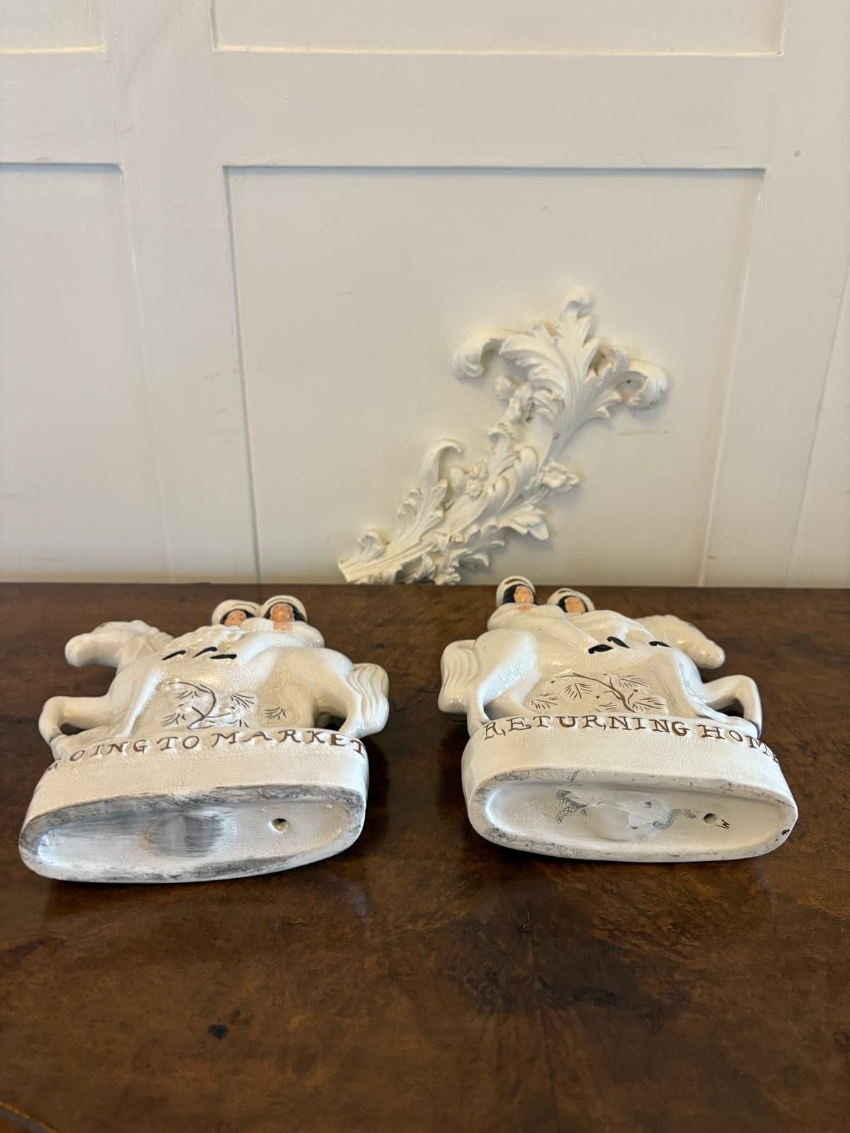 Art Pair Of Antique Staffordshire Flat Back Figures On Horseback photo