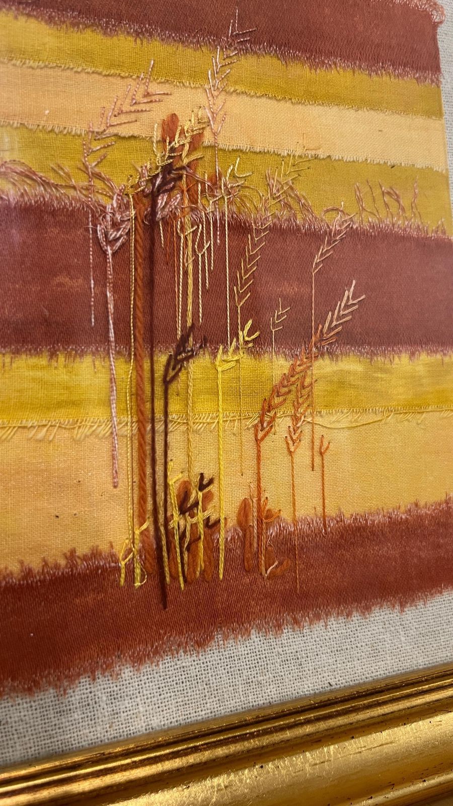 Vintage Framed Creative Embroidery 'Autumn Grasses' By Lida Wells photo Art