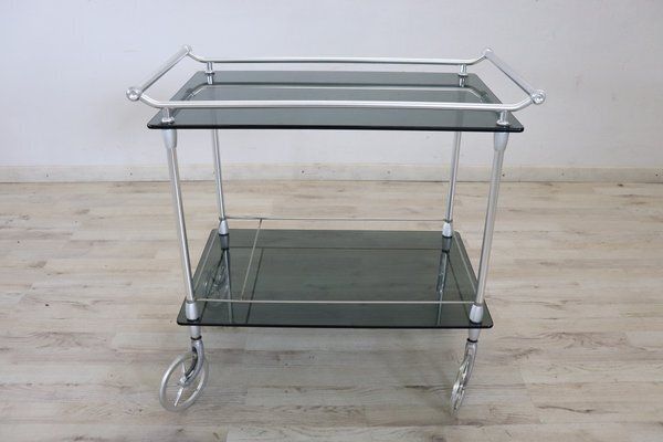 photo for sale Chromed Metal And Glass Drinks Trolley, 1980s