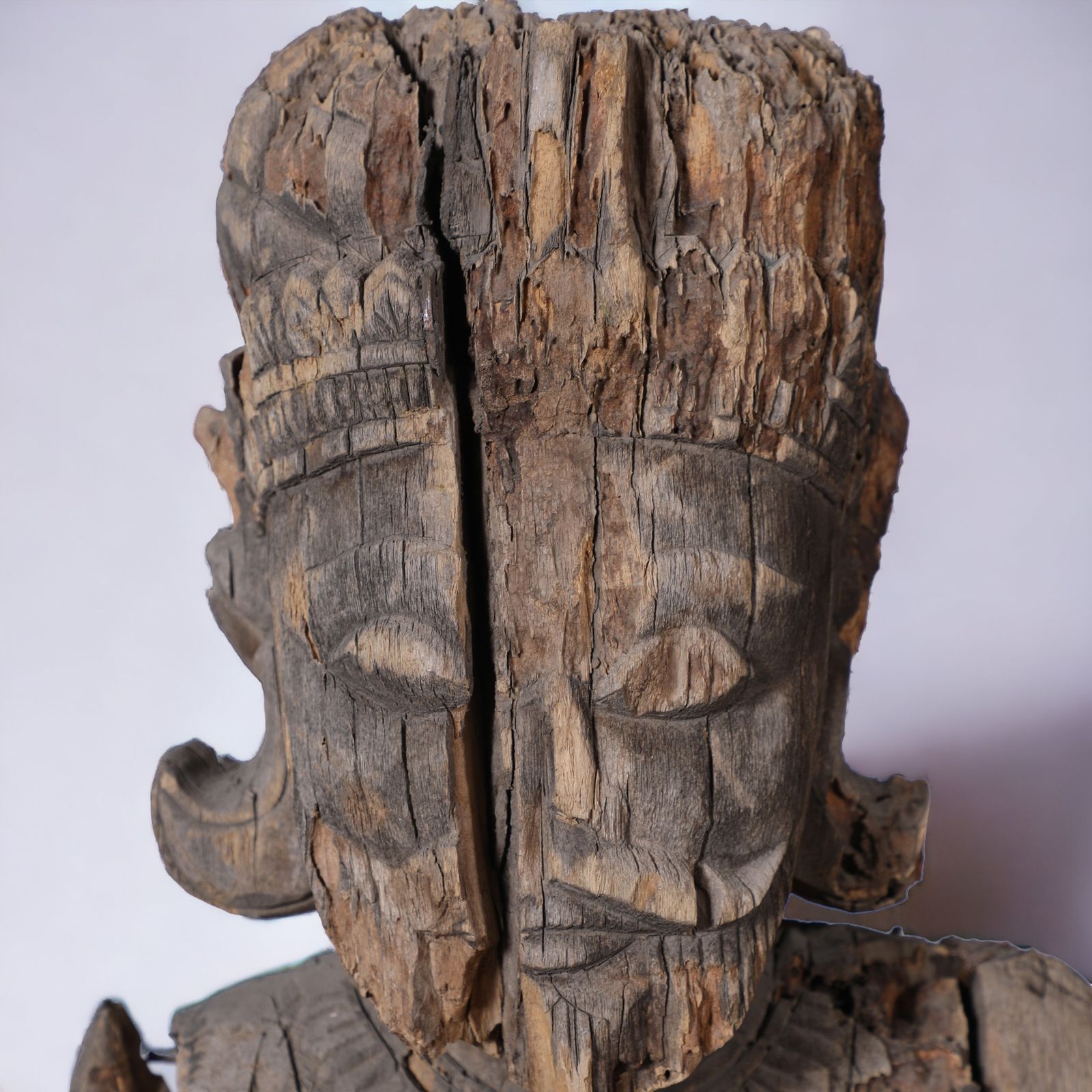 19th Century Hand Carved Indian King Sculpture | Antique Teakwood Figure On Iron Stand From Rajasthan photo for sale