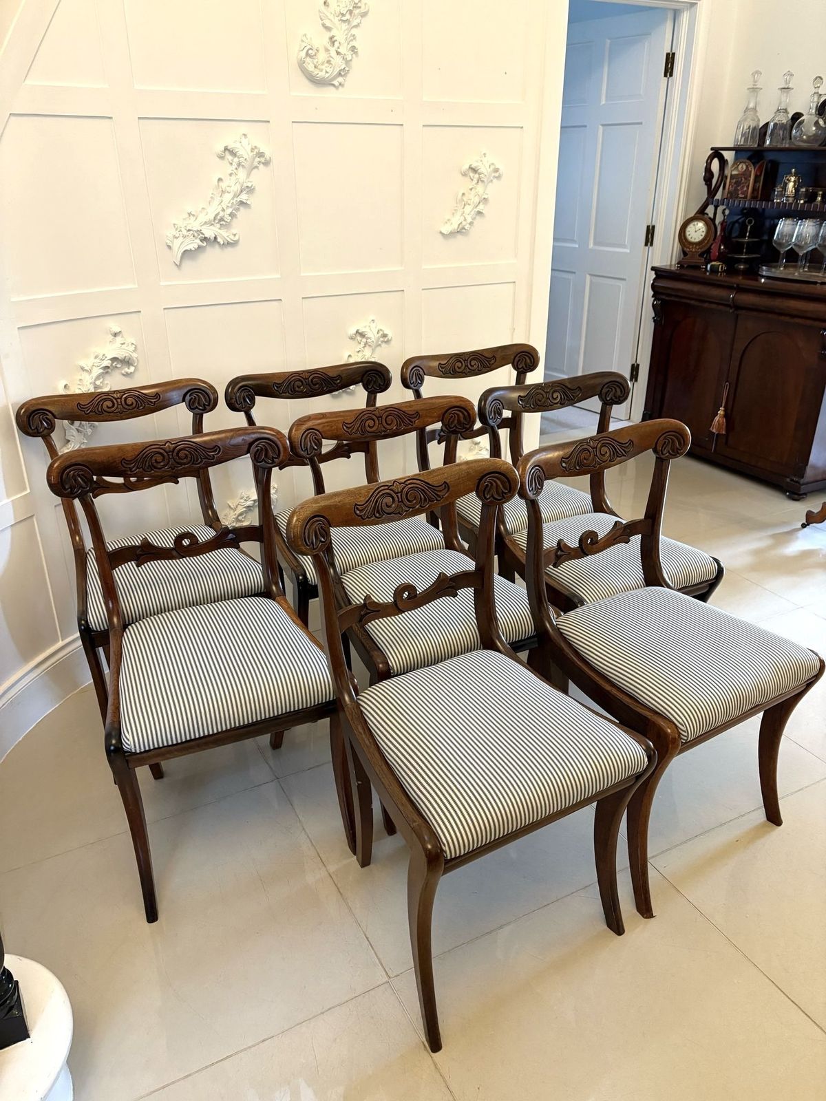 Furniture Outstanding Quality Set Of 8 Antique Carved Rosewood Dining Chairs photo