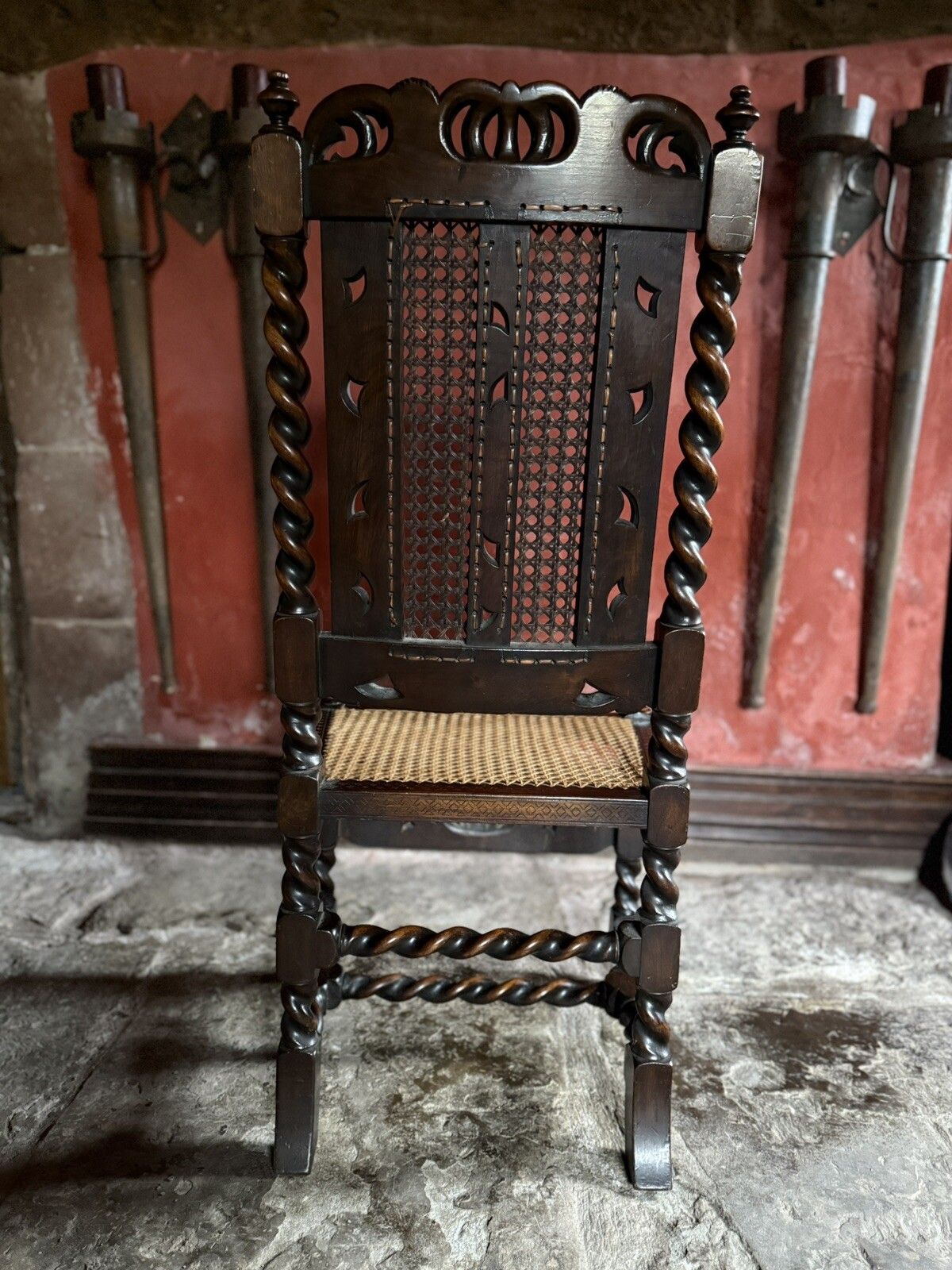 William And Mary Period Antique Walnut Hand Carved Ornate Hall Cane Chair photo 399.0