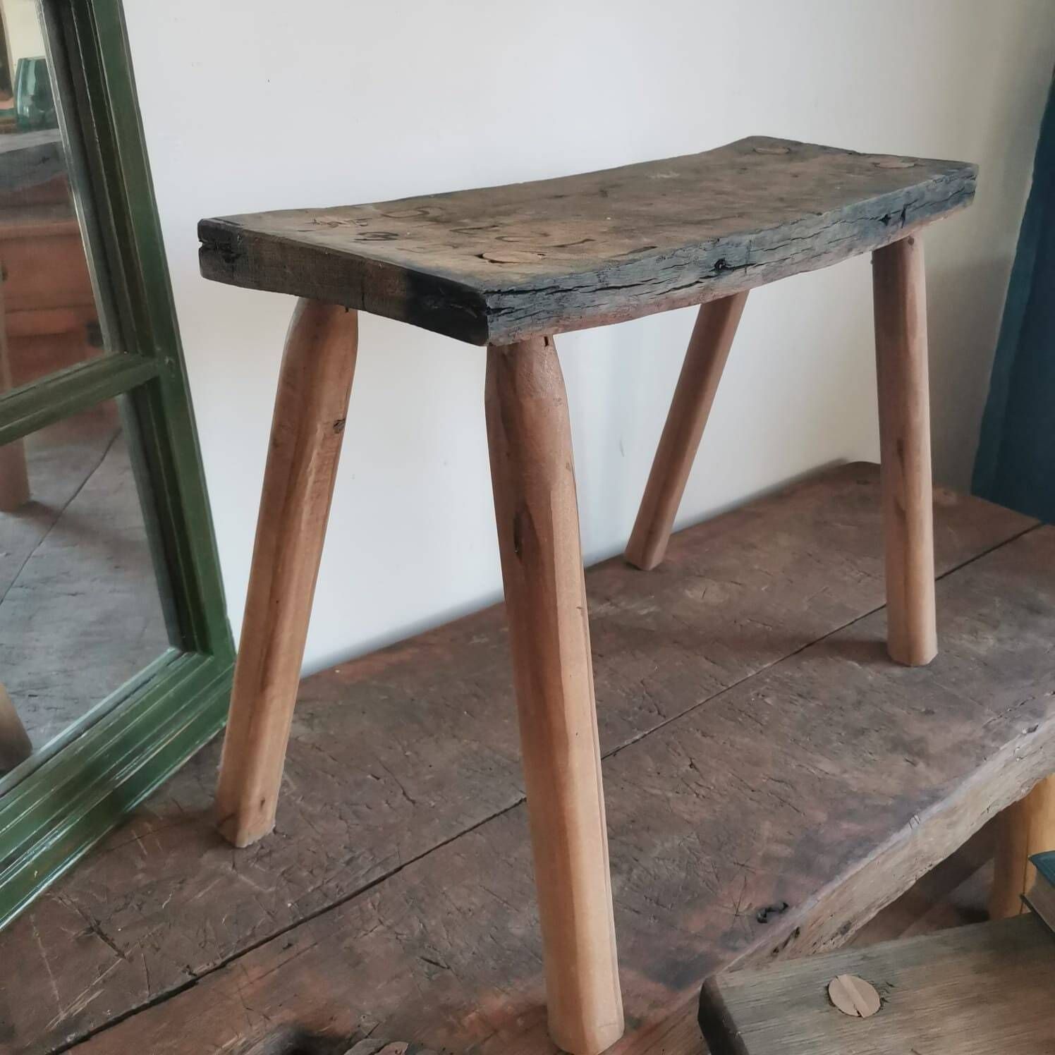 Vintage Rustic Antique Parlour Table – Handmade Hardwood Display Bench From Oak Barrel, Unique Farmhouse Charm & Timeless Craftsmanship photo 170.0