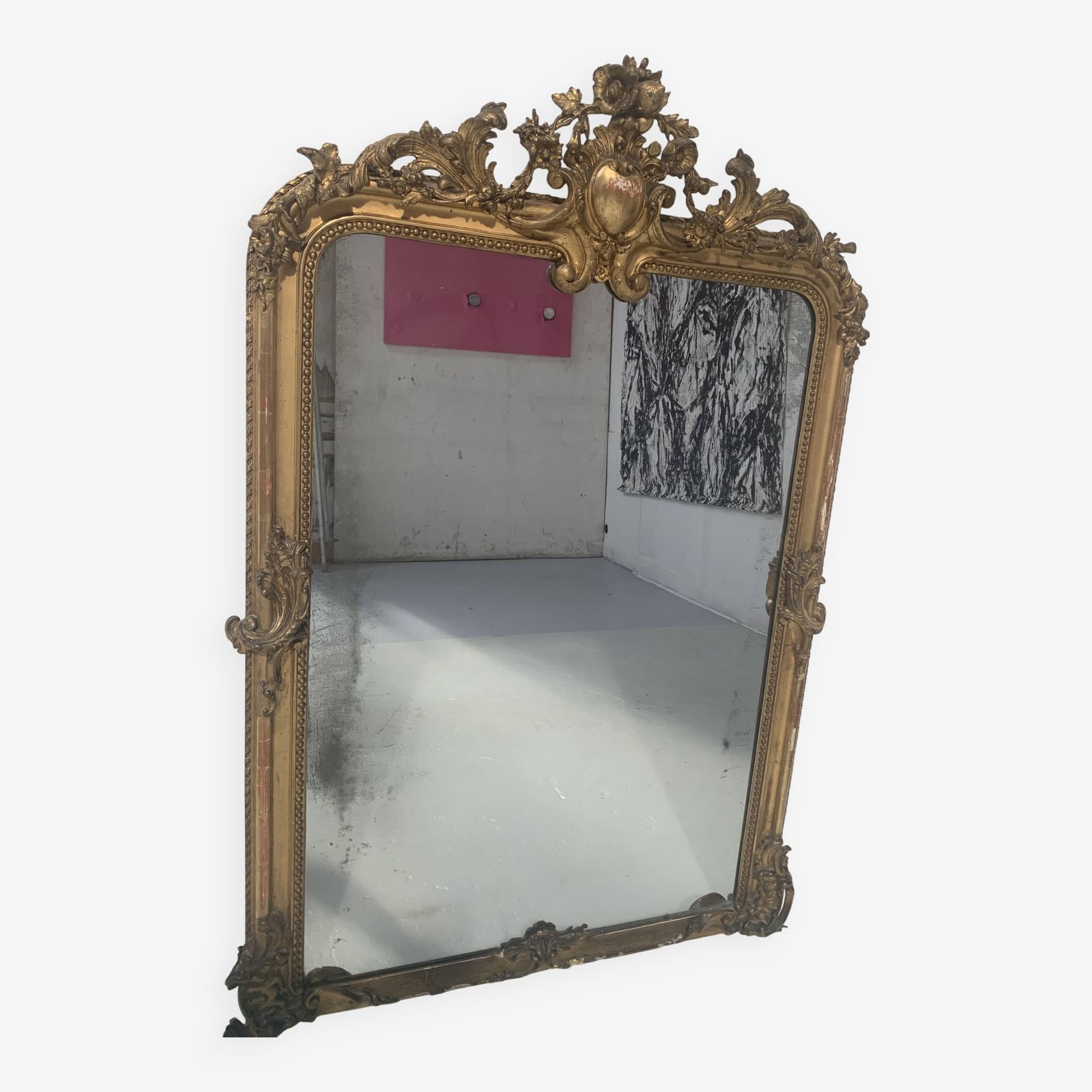 Louis XV Style Mirror In Wood And Gilded Stucco, 19th Century