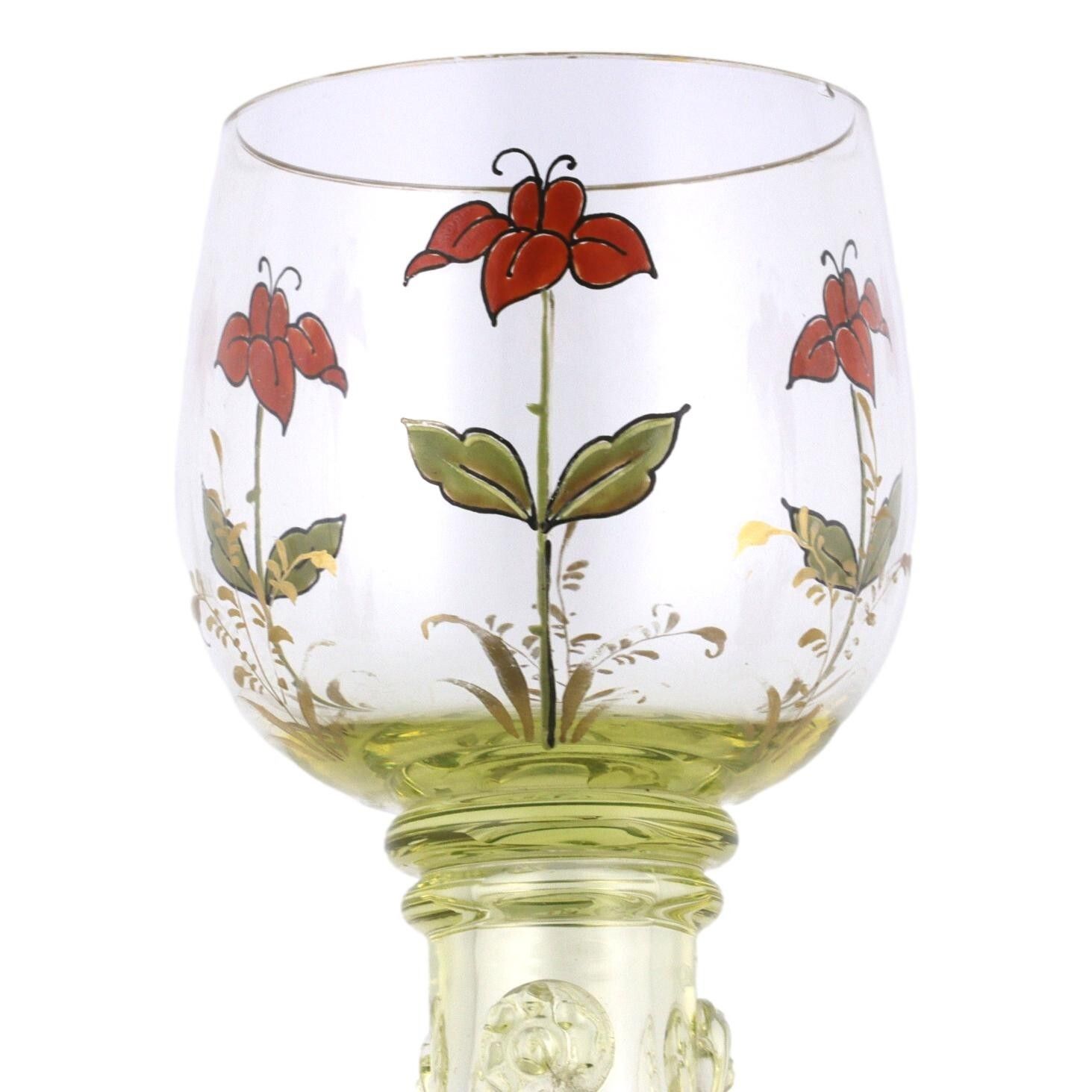 Bohemian / Fritz Heckert Roemer Antique Enamelled Set Of 6 Hock Wine Glasses photo furniture