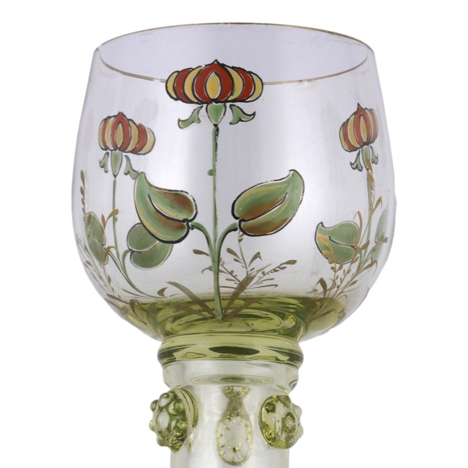 Bohemian / Fritz Heckert Roemer Antique Enamelled Set Of 6 Hock Wine Glasses photo Home Decor