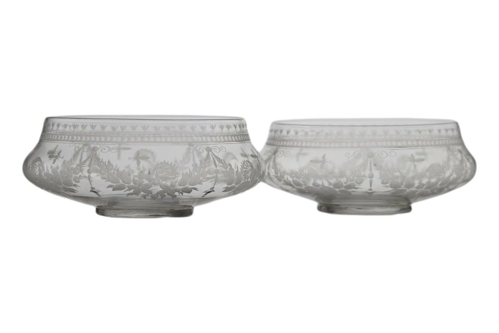 Antique Wine Glasses Pair Of Joseph Keller Style Bees Glass Bowls