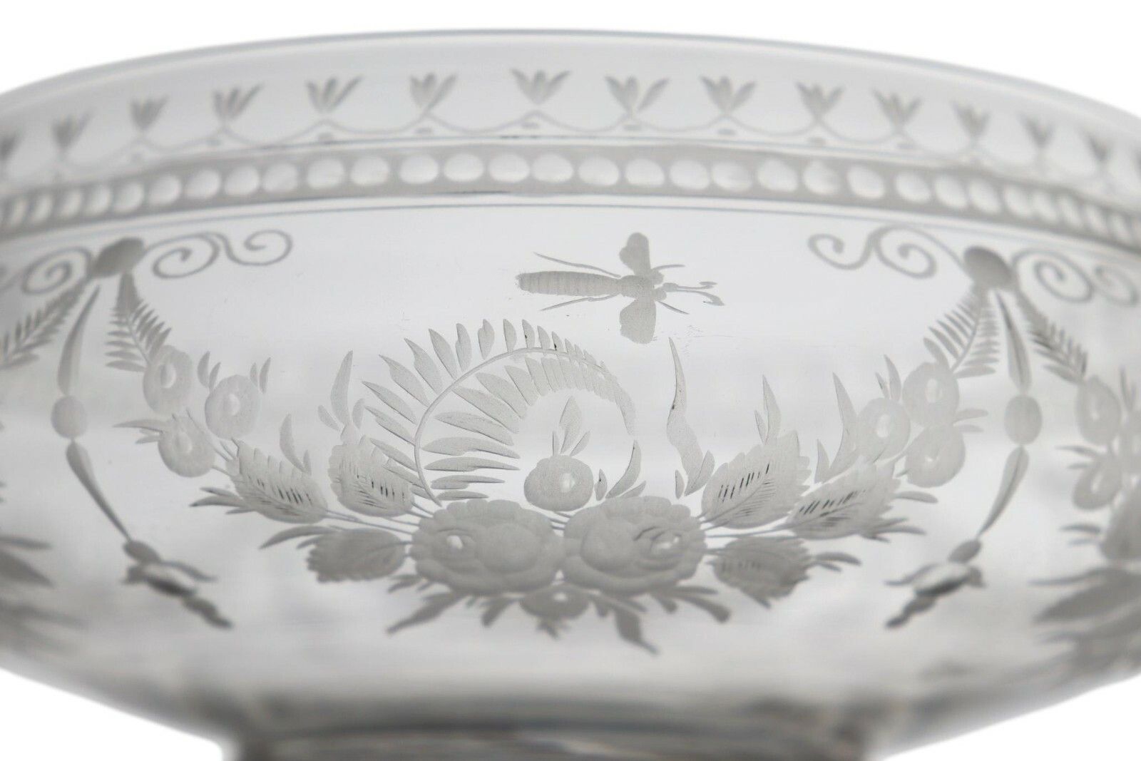 Antique Wine Glasses Pair Of Joseph Keller Style Bees Glass Bowls photo for sale