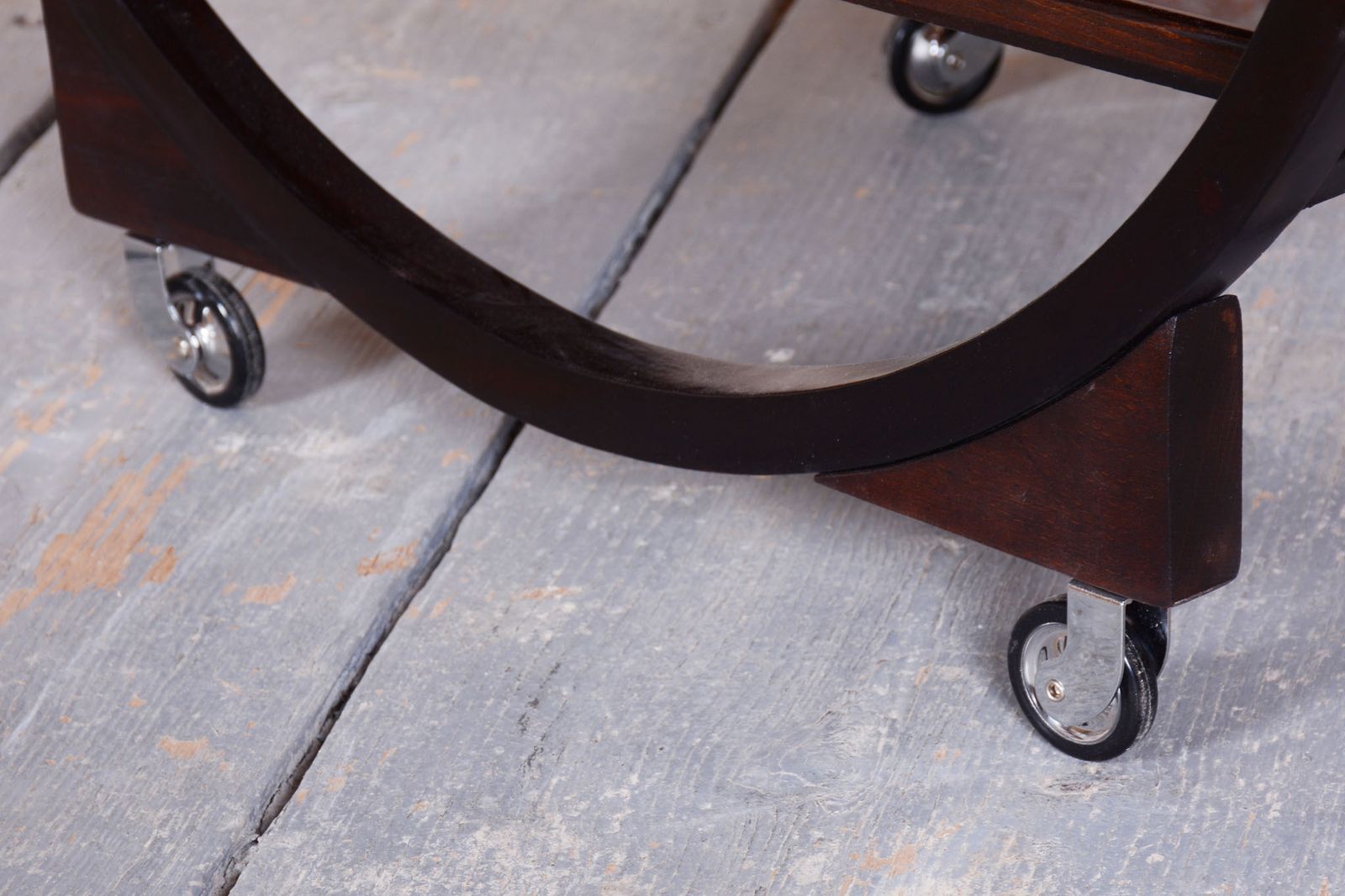Restored Art Deco Trolley, By Thonet, Oak, Black Glass, Czech, 1930s photo Furniture