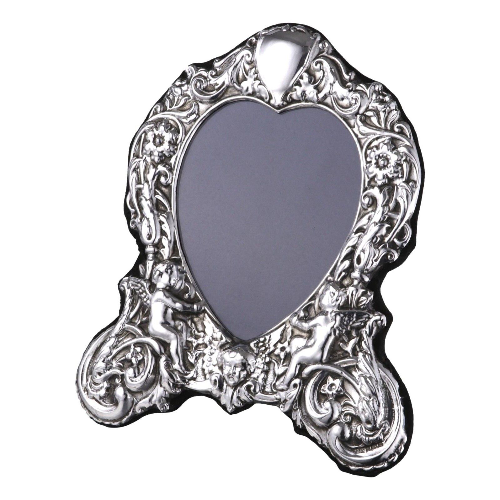 Vintage Sterling Silver Heart Shaped / Angels Photo / Picture Frame 1994