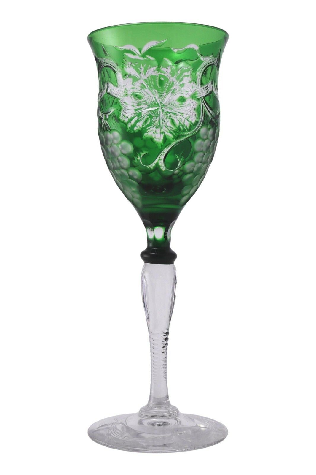 Stevens & Williams Crystal Green Overlay Fruiting Vine Hock Wine Glass