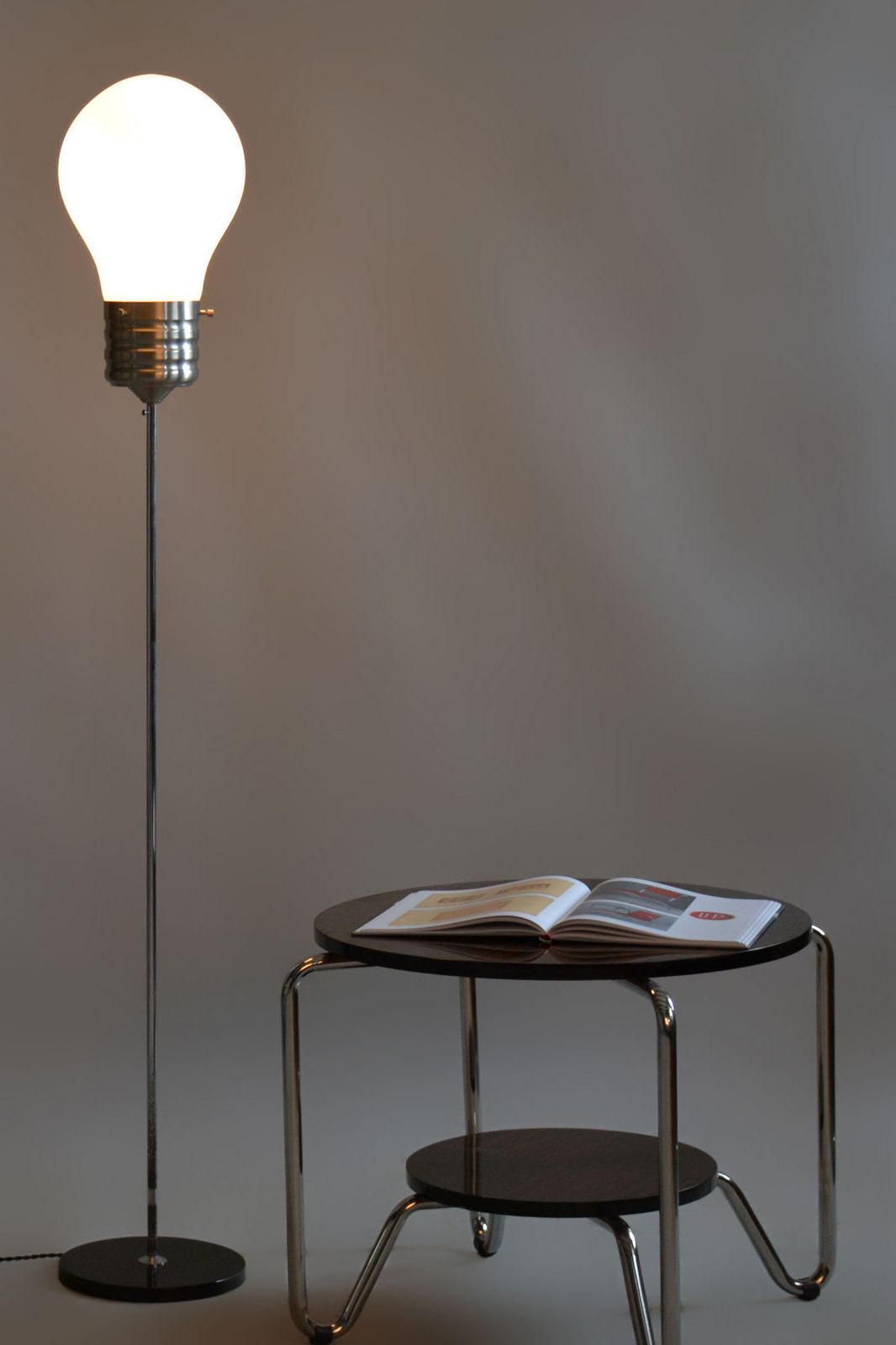 Restored Mid Century Floor Lamp, Beech, Chrome, Opal Glass, Germany, 1970s photo furniture
