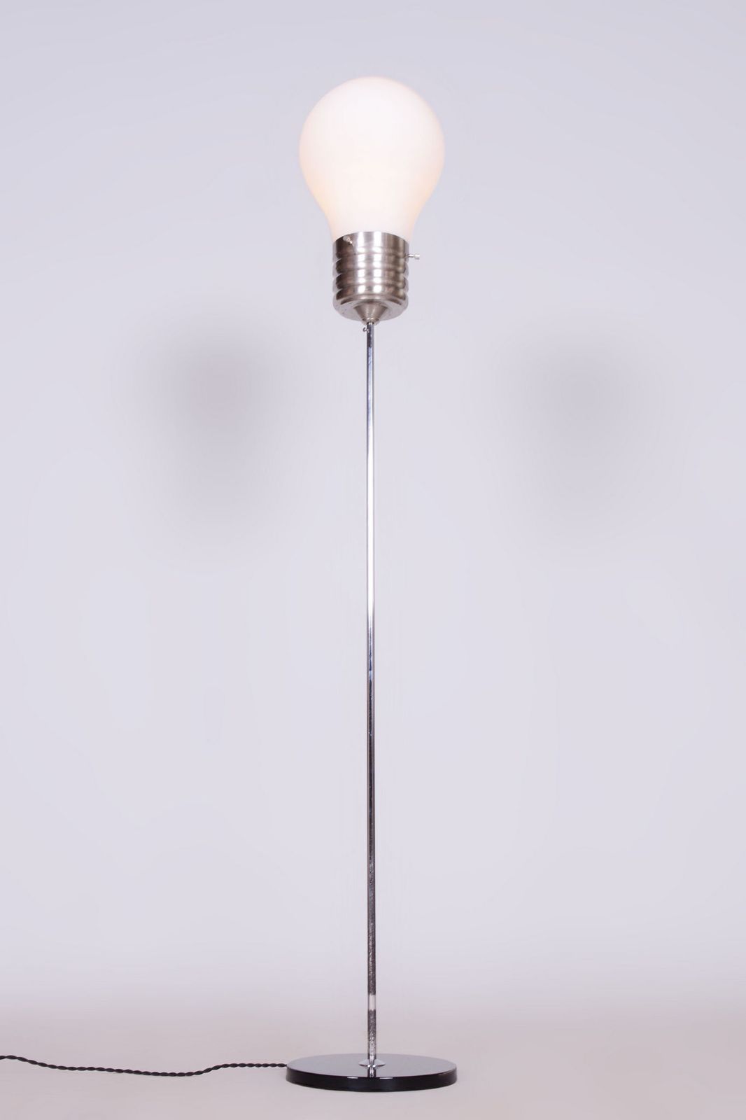 Restored Mid Century Floor Lamp, Beech, Chrome, Opal Glass, Germany, 1970s photo for sale