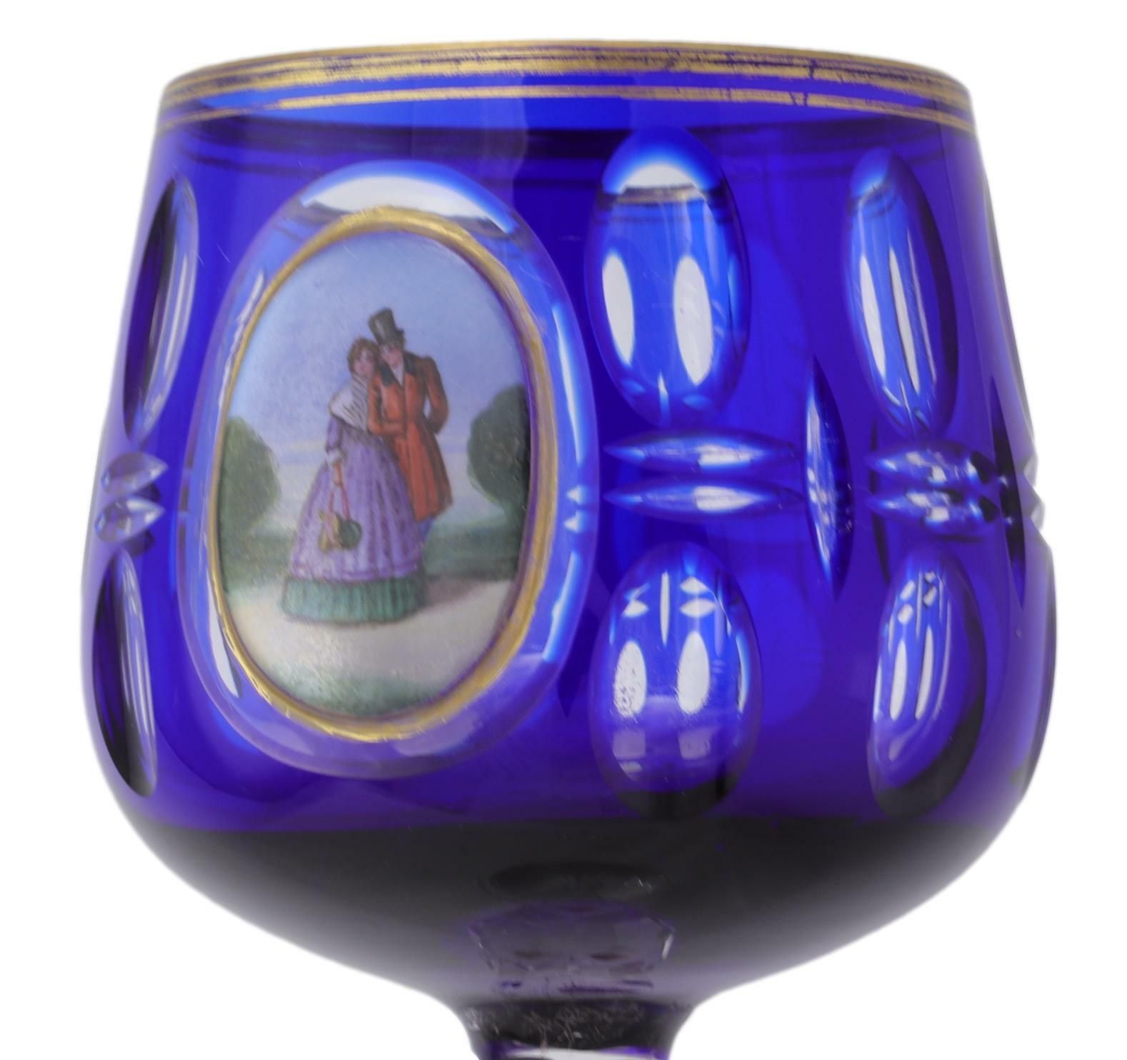 Bohemian / German Crystal Enamel Panel Coloured Hock Wine Glass 8" photo furniture