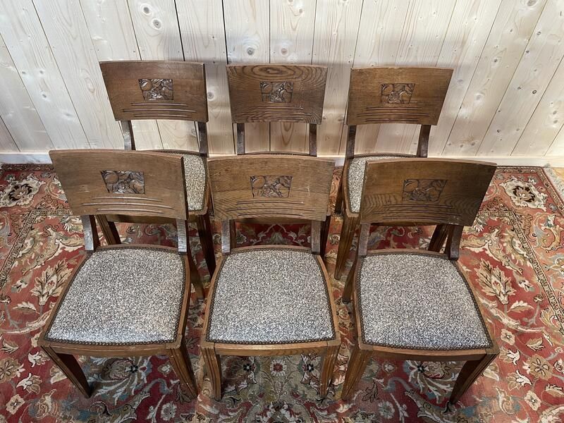 6 Chaises époque Art Déco En Chêne Massif photo buy
