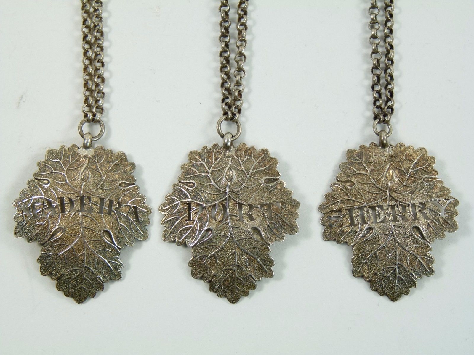 Vintage Sterling Silver Set Of 3 Joseph Willmore William IV Decanter Labels