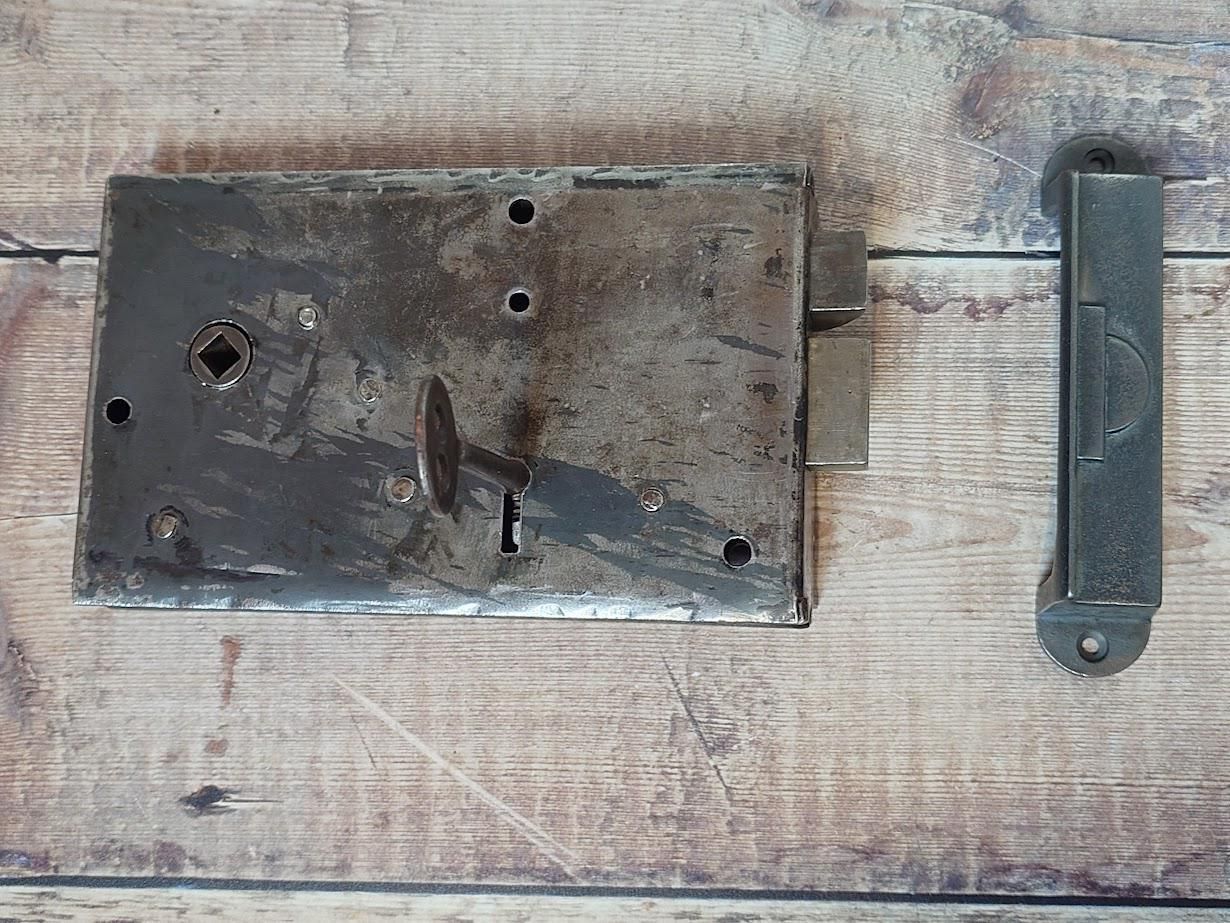 Heavy Antique Lock With Iron Keep And Key, Old Rim Lock, Salvaged Steel Lock photo buy