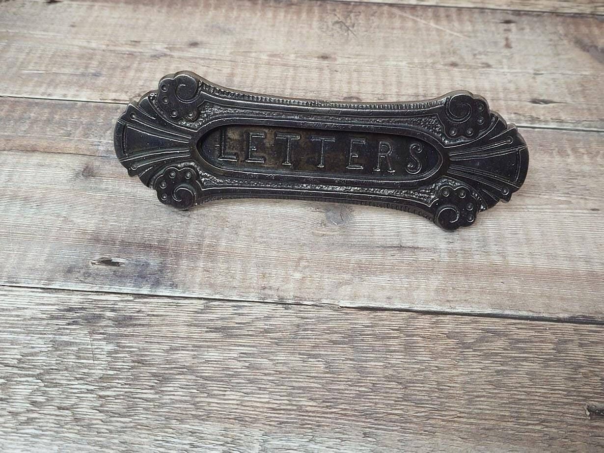 Original Art Nouveau Iron Door Mail Slot, 1900s Vintage Letter Slot, Victorian Iron Letter Box, Antique Iron Letterbox