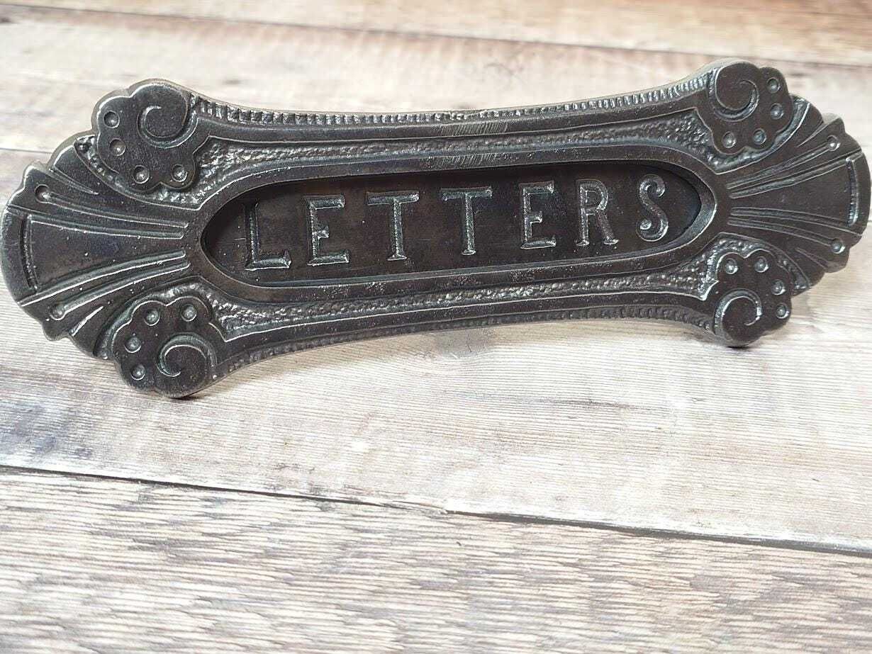 Original Art Nouveau Iron Door Mail Slot, 1900s Vintage Letter Slot, Victorian Iron Letter Box, Antique Iron Letterbox photo for sale