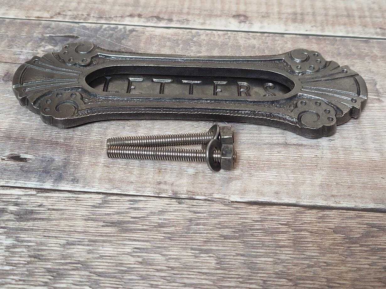 Original Art Nouveau Iron Door Mail Slot, 1900s Vintage Letter Slot, Victorian Iron Letter Box, Antique Iron Letterbox photo vinterior