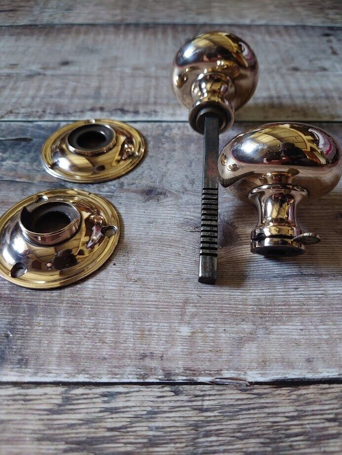 1 Pair Antique Copper Brass Door Knobs, Victorian Rose Brass Door Knobs, Gibbons Wolverhampton Brass Door Knobs photo 75.0