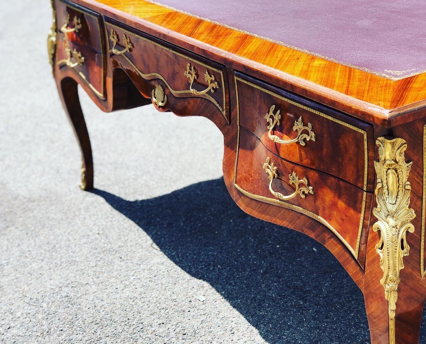 French Empire Style Large Inlaid Kingswood Desk With Brass Decoration photo buy