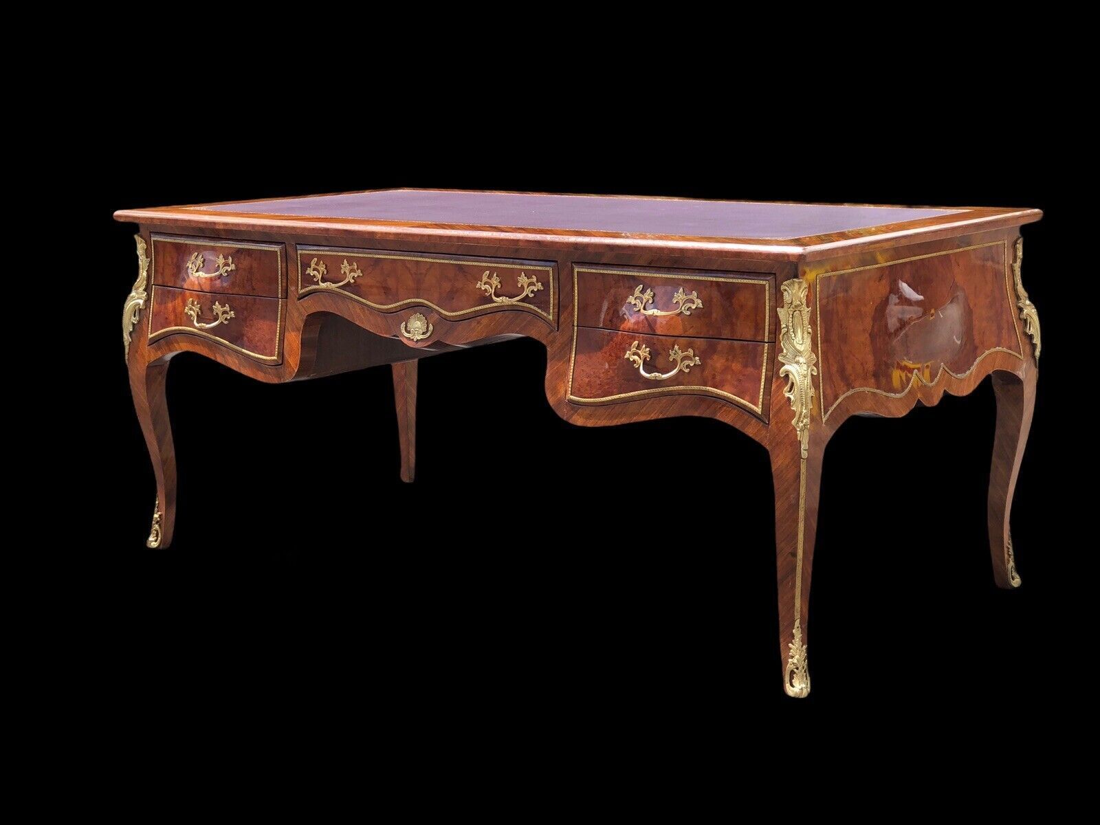 photo vinterior French Empire Style Large Inlaid Kingswood Desk With Brass Decoration