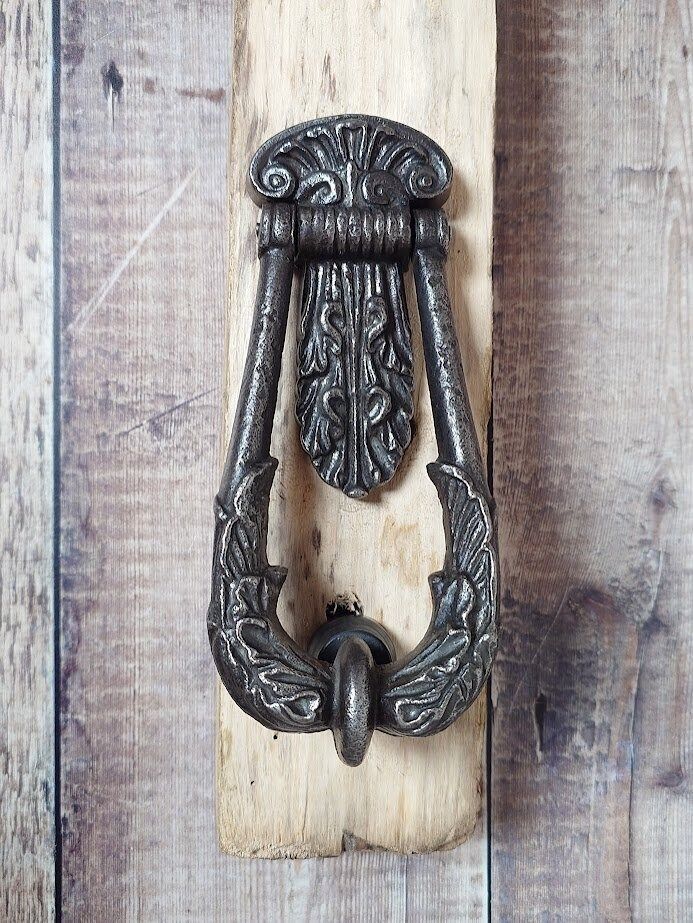 Antique Iron Door Knocker, Old Heavy Iron Door Knocker, Victorian Cast Iron Door Knocker photo vintage
