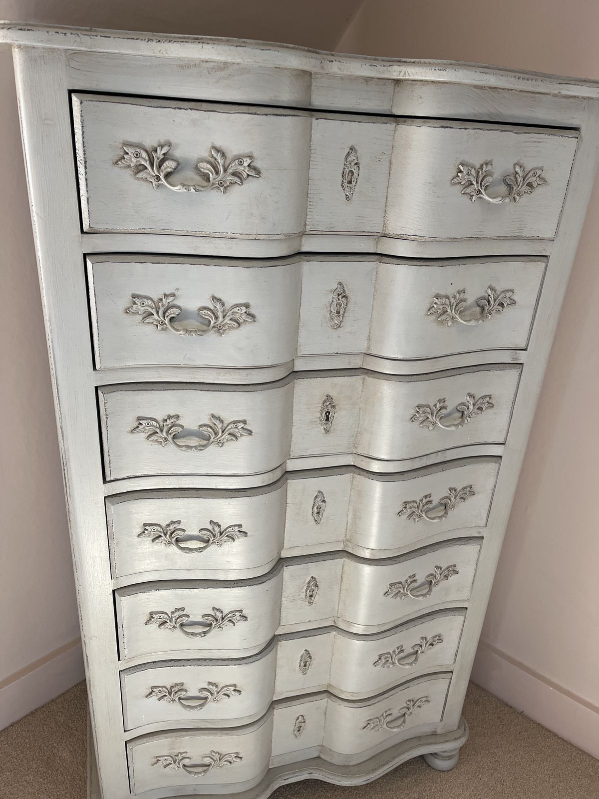 Tall French Grey Vintage Chest Of Drawers photo for sale