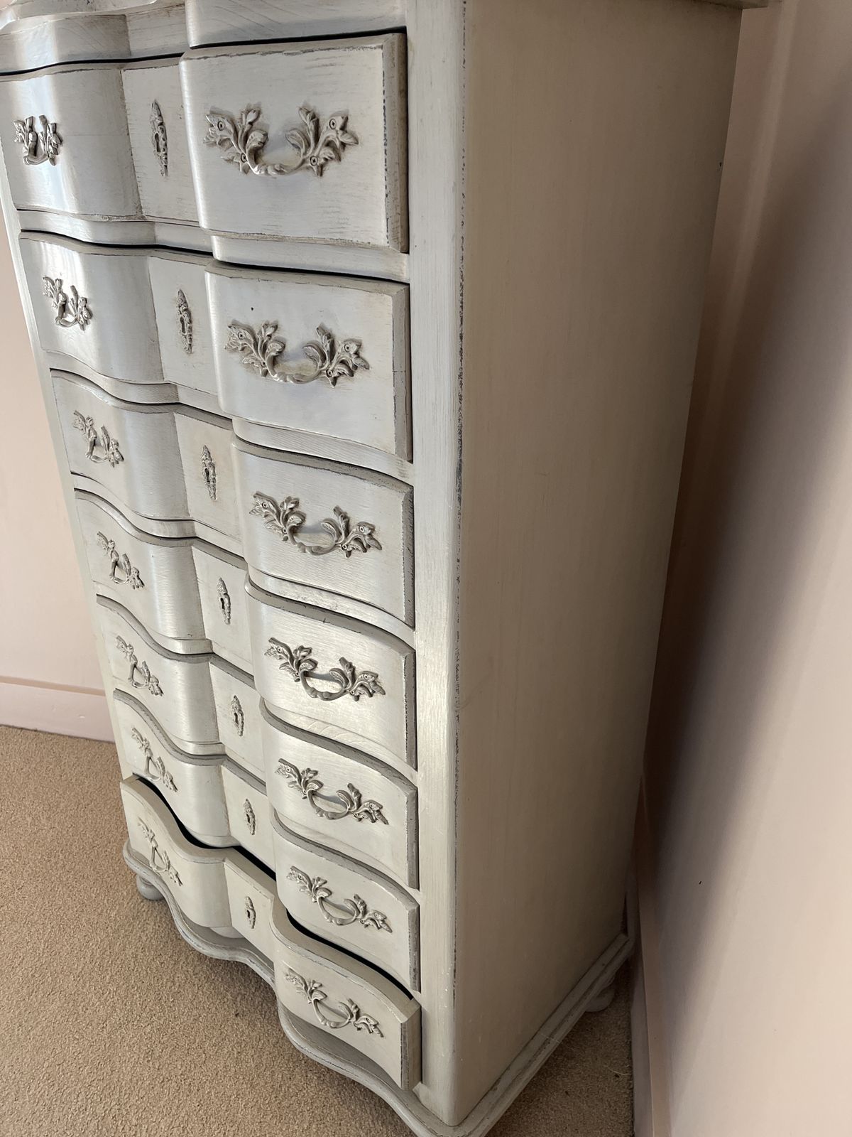 photo furniture Tall French Grey Vintage Chest Of Drawers