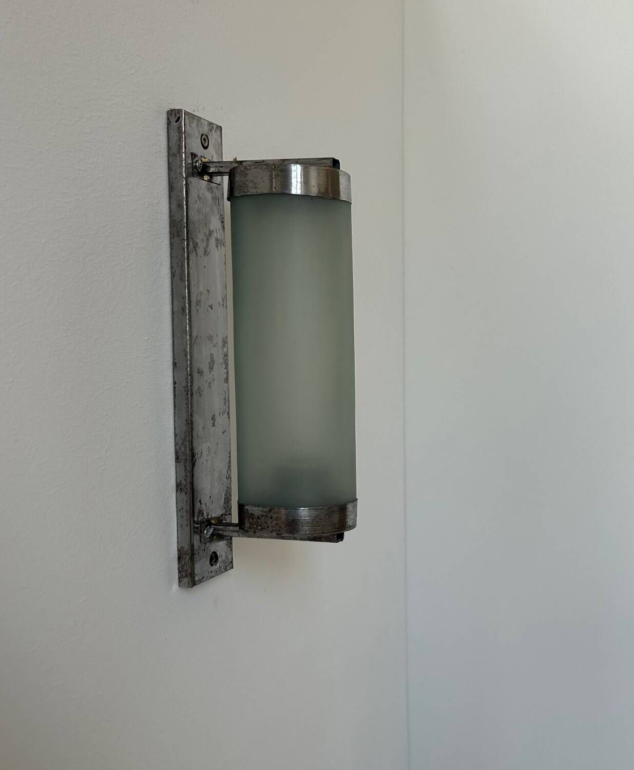 Vintage Tubular Wall Lamp, Chrome And Sandblasted Glass, France 1940 photo for sale