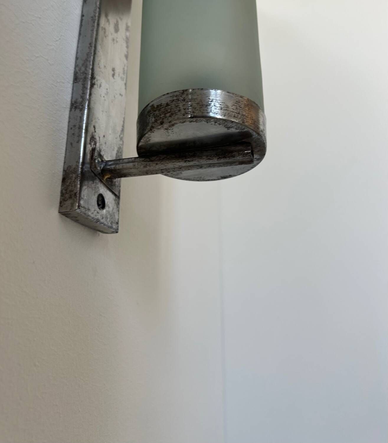 Vintage Tubular Wall Lamp, Chrome And Sandblasted Glass, France 1940 photo Lighting
