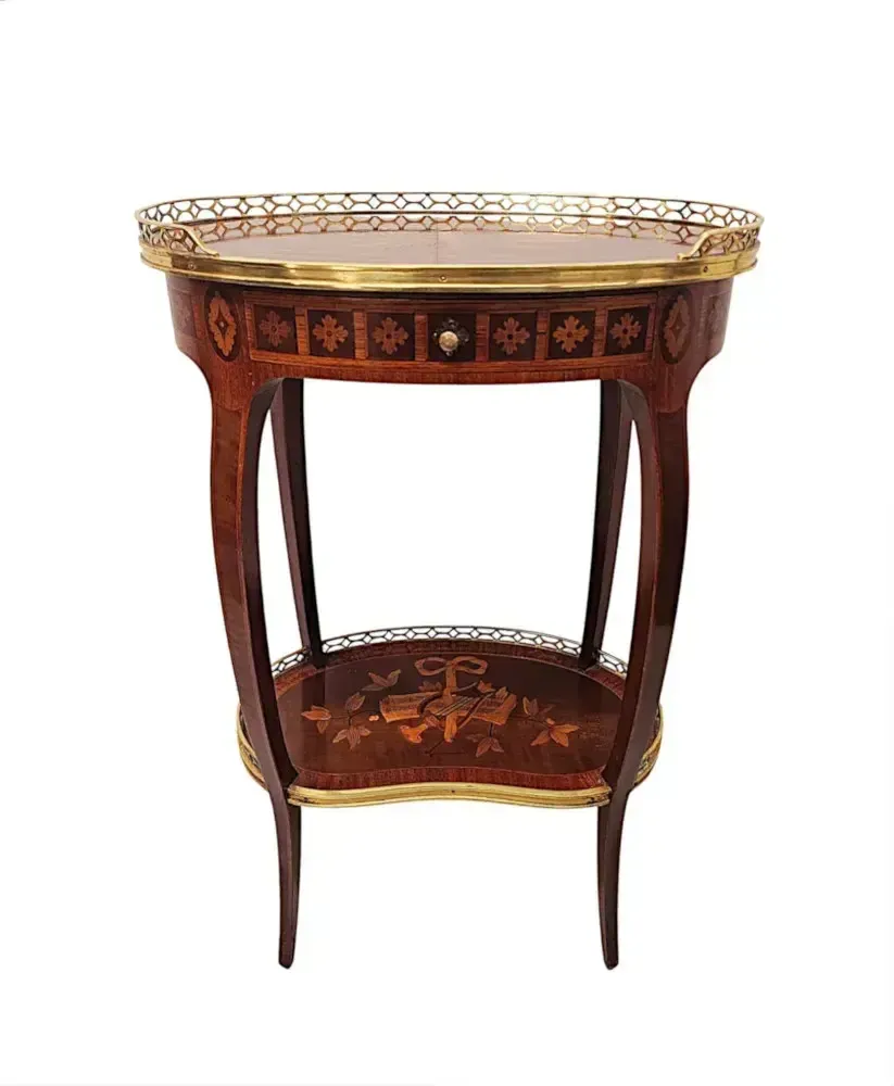 A Very Rare Early 20th Century Marquetry Inlaid Mahogany And Rosewood Lamp Or Occasional Table Labelled 'Haentges Freres, Paris'