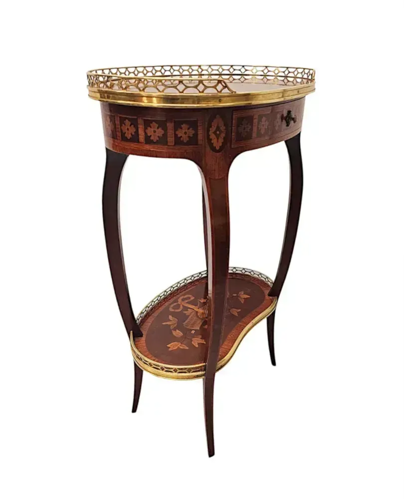 A Very Rare Early 20th Century Marquetry Inlaid Mahogany And Rosewood Lamp Or Occasional Table Labelled 'Haentges Freres, Paris' photo for sale