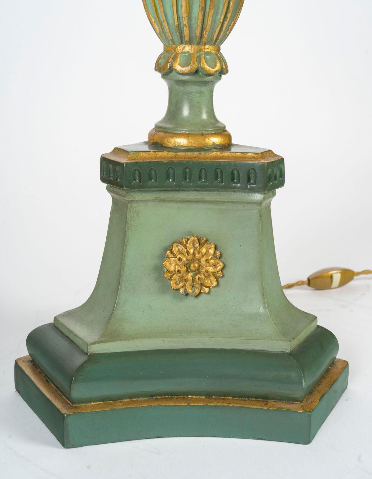 Carved, Lacquered And Gilded Wood Lamp, 1950 1960, Louis XVI Style. photo 1916.0