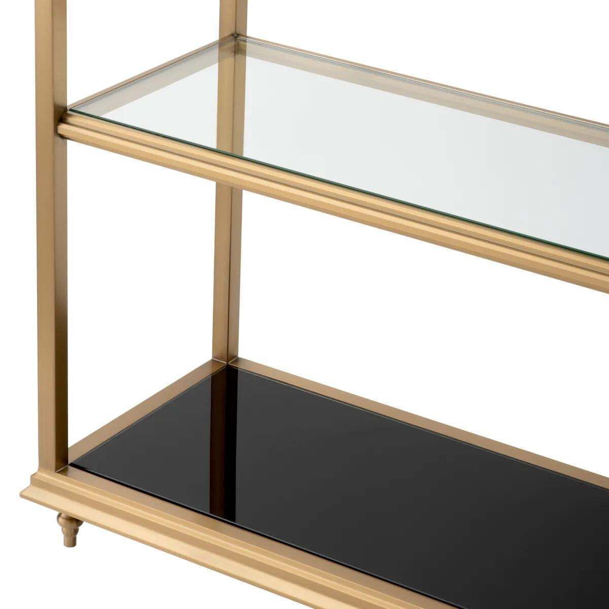 Bookcase, Shelf In Brushed Brass And Transparent Glass, Contemporary Work. photo Furniture