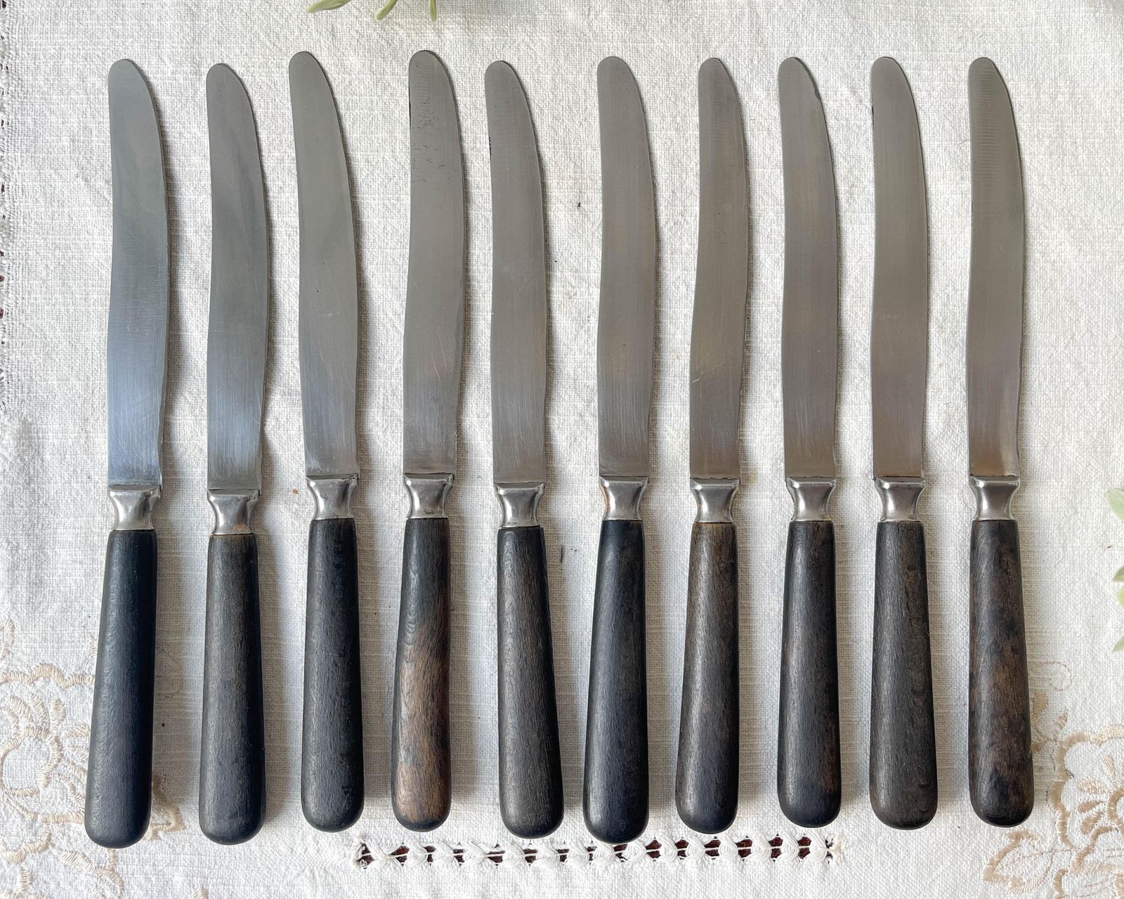 10 Vintage Knives Wood Steel La Rose Silver Medal France   Antique Cutlery   Kitchen Utensils   Vintage Tableware photo vintage